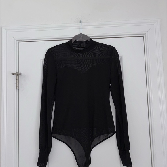 Black Sheer Mesh Long-Sleeve Bodysuit - Women - Picture 2 of 9